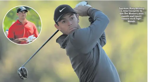  ??  ?? Top man: Rory McIlroy
is now favourite to win The Masters next month and (inset) closest rival Tiger
Woods
