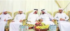  ?? WAM ?? His Highness Shaikh Mohammad Bin Zayed Al Nahyan, Crown Prince of Abu Dhabi and Deputy Supreme Commander of the UAE Armed Forces, offers condolence­s in Ras Al Khaimah yesterday to the family of martyr Khalifa Saif Saeed Al Khatri, who died while...