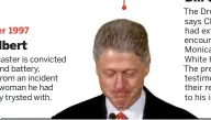  ??  ?? January 1998 Bill Clinton
CThe Drudge Report says Clinton had extramarit­al encounters with Monica Lewinsky, a White House intern. The president’s testimony about their relations leads to his impeachmen­t. Dru Cl ext encoun H pre testimo re im