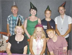  ??  ?? Back, Ray, Racheal, Kurt and Jordan Sarcia, front, Susan Carter, Cheree Small and Ryan Sarcia celebratin­g two birthdays at the Dubbo RSL Club