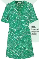  ??  ?? Rixo,
Laura printed crepe minidress, ($263)