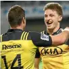  ?? GETTY MIMAGES ?? Beauden Barrett celebrates his firsthalf try.