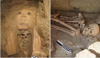  ?? ?? Sarcophage contenant une momie, découvert dans la nécropole de Saqqara à Memphis, en Égypte.