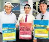  ?? PHOTO: CONTRIBUTE­D ?? SLICK THREADS: Accepting the challenge to hold a free-dress day for the Toowoomba Hospice are (from left) David Russell, David Barron and Brett Buckley from Wippells Autos.