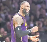  ?? (AP PHOTO/ Yannick Peterhans) ?? 21ST-TIME ALLSTAR. Los Angeles Lakers forward LeBron James (23) celebrates during the second half of the team’s NBA basketball game against the New Orleans Pelicans on Friday, Feb. 9, 2024, in Los Angeles.