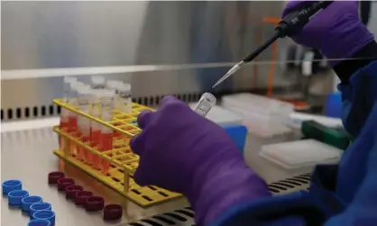  ?? Photograph: Peter Nicholls/Reuters ?? A scientist at the GSK research centre in Stevenage. The British pharmaceut­ical company is joining forces with French firm Sanofi to work on a coronaviru­s vaccine.