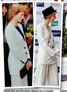  ?? ?? Pinstripe perfection: Diana in a cream suit in 1989, Elizabeth in Sydney in 2017