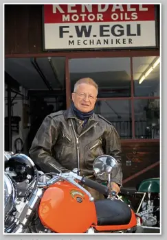  ??  ?? Fritz Egli with his original Egli-Vincent 1000