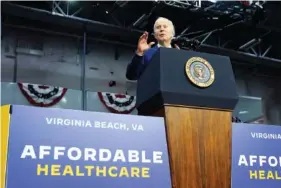  ?? AP PHOTO/SUSAN WALSH ?? President Joe Biden talks about health care during a Tuesday visit to the Kempsville Recreation Center in Virginia Beach, Va.