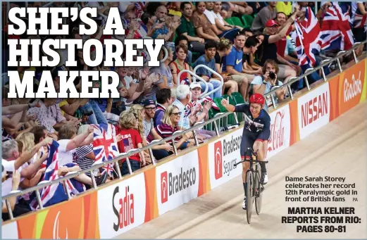  ?? PA ?? Dame Sarah Storey celebrates her record 12th Paralympic gold in front of British fans