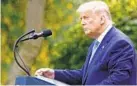  ?? EVAN VUCCI/AP ?? President Trump speaks about coronaviru­s testing during an event in the Rose Garden of the White House on Sept. 28.