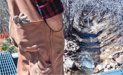  ?? EDDIE MOORE/JOURNAL ?? Darryl Maestas looks over a division that leads to the Acequia Madre del Rio Chiquito, which his family has maintained for generation­s.