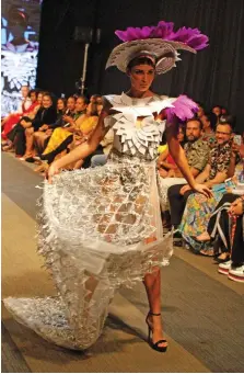  ?? Photo: Simione Haravanua ?? A model wearing a collection from designer Aue Line.