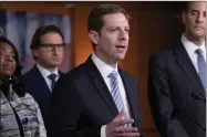  ?? AP PHOTO BY J. SCOTT APPLEWHITE ?? Rep. Mike Levin, D-calif., speaks at a news conference at the Capitol in Washington, Nov. 30, 2018. Levin is seeking another term after first capturing the 49th District seat in 2018, and he’s facing former San Juan Capistrano mayor and businessma­n Brian Maryott, who was defeated by Levin in 2020.