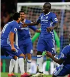  ??  ?? N’GOAL0: Kante celebrates scoring