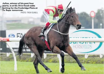  ?? PHOTO: TRISH DUNELL ?? Julius, winner of his past four starts, is at $3.70 in fixedodds betting for the Foxbridge Plate at Te Rapa tomorrow.