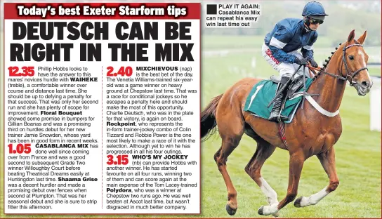  ??  ?? PLAY IT AGAIN: Casablanca Mix can repeat his easy win last time out