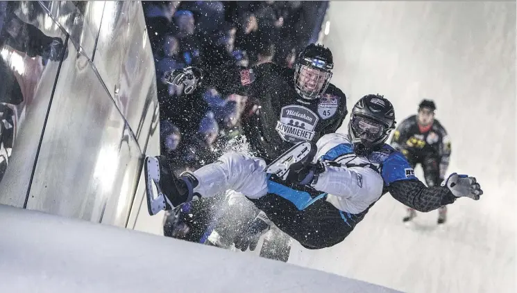  ?? JOERG MITTER/RED BULL/GETTY IMAGES ?? Red Bull Crashed Ice athletes will race for the series championsh­ip in Edmonton this year on a course designed to be fast and fan-friendly.