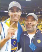  ?? Courtesy McCaw family 2017 ?? Patrick McCaw poses with his father, Jeff, after the Warriors won the 2017 NBA Finals over the Cavaliers.