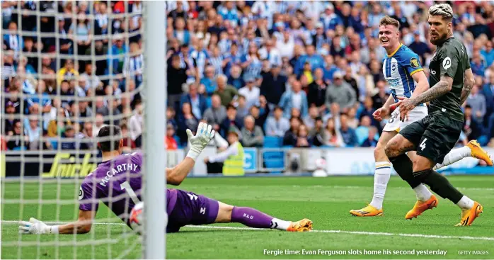  ?? GETTY IMAGES ?? Fergie time: Evan Ferguson slots home his second yesterday