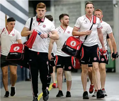  ??  ?? Tough day: Tyrone’s Cathal McShane and Colm Cavanagh arrive for last year’s semi-final