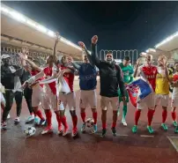  ?? AFP ?? Radamel Falcao and his teammates acknowledg­e the fans after Monaco defeated Dortmund during the quarterfin­al. —