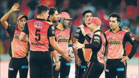  ??  ?? Sunrisers Hyderabad have lost just one game at home but their shaky form playing away has left them still not certain of qualificat­ion.