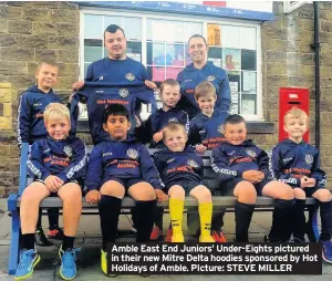  ??  ?? Amble East End Juniors’ Under-Eights pictured in their new Mitre Delta hoodies sponsored by Hot Holidays of Amble. PIcture: STEVE MILLER