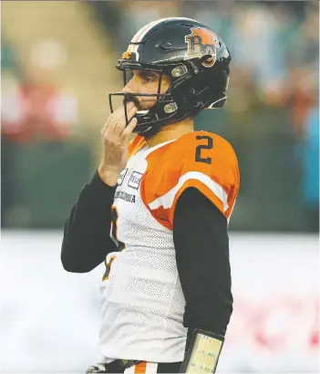  ?? IAN KUCERaK ?? Lions backup quarterbac­k Danny O’Brien went 12-for-23 for 103 yards and an intercepti­on against the Eskimos last week after Mike Reilly suffered a season-ending injury. He gets his first pro start Friday.