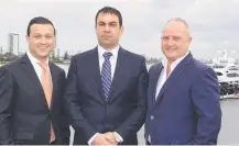 ?? ?? Dion Giannarell­i, Ross Pelligra and Dean Giannarell­i at the Ritz-Carlton Gold Coast announceme­nt,