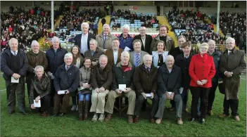  ??  ?? The All-Ireland winningWex­ford Minor hurling squad of 1966 and their representa­tives who were honoured at half-time during the Pettitt’s Senior hurling championsh­ip final.