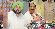  ?? ANI ?? Former CM and BJP leader Capt Amarinder Singh along with state BJP chief Ashwani Sharma in Jalandhar on Monday.