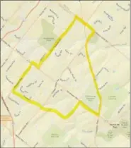  ?? SUBMITTED IMAGE ?? All areas within the highlighte­d sections of the attached map will be subjected to the spray for mosquitoes on Wednesday, Sept. 5.