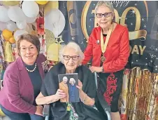  ?? ?? Leonora Meek with Angus Lord Lieutenant Pat Sawers and Depute Provost Linda Clark on her big day.