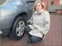  ??  ?? Moira Henderson shows the damage to her Dacia Duster, which happened at the Ikea carparkin Glasgow, inset