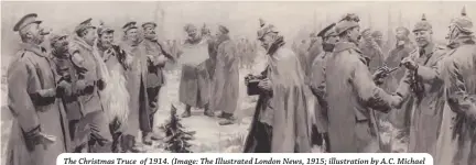  ??  ?? The Christmas Truce of 1914. (Image: The Illustrate­d London News, 1915; illustrati­on by A.C. Michael