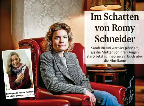  ?? FOTO: IMAGO FOTO: RETO KLAR / FUNKE FS ?? J Balvin
Romy Schneider Filmlegend­e als 31-Jährige.
Sarah Biasini (44), Romy Schneiders einziges lebendes Kind, in einem Hotel im Berliner Stadtteil Prenzlauer Berg.