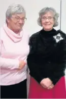  ??  ?? Hair we go Inner Wheel past president Jan Dobson (left) with speaker Eileen Bremner (right)
applied by blowing and so some homes had rooms set aside for this – hence today we have powder rooms.
Wigs were expensive (or even very expensive) as you...