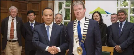 ??  ?? Vice Governor Mr Mao Chaofeng, Hainan Province of China, and Cathaoirle­ach Cllr Edward Timmins.