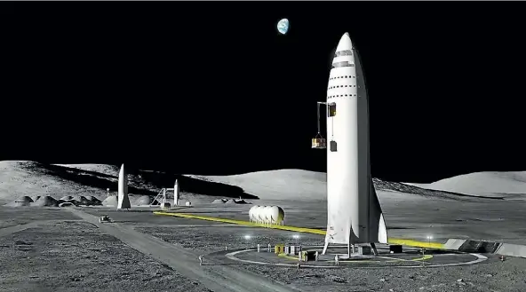  ?? PHOTO: SPACEX ?? An artist’s impression of Moon Base Alpha, which would be used by SpaceX as a stepping stone to Mars.