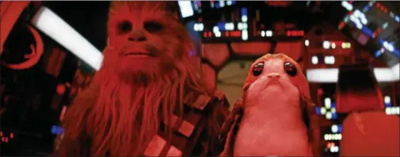  ?? LUCASFILM LTD. ?? Looks like Chewbacca, portrayed by Joonas Suotamo, makes a new friend in “Star Wars: The Last Jedi.”