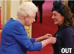  ??  ?? OUT
Marnie Gaffney, receiving her RVO from the Queen