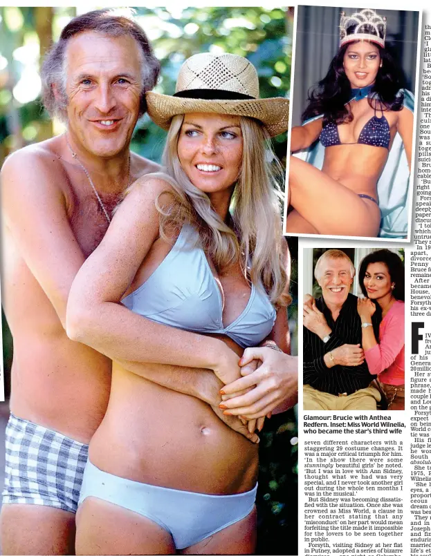  ??  ?? Glamour: Brucie with Anthea Redfern. Inset: Miss World Wilnelia, who became the star’s third wife