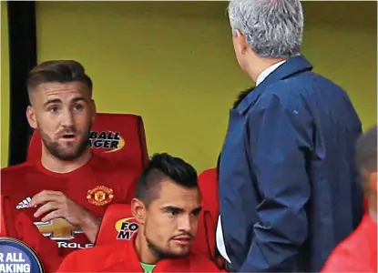  ?? OFFSIDE ?? Harsh words: Mourinho tells Shaw where he went wrong at Watford