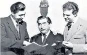  ??  ?? Comedy gold: Tony Hancock with Alan Simpson, left, and Ray Galton. The joke that featured Jane Russell is said to have led to comic characters such as David Brent, below