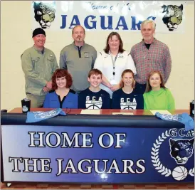  ??  ?? Lakeview sweeps Dade County Hannah Carr (second from left) and Olivia Williams (second from right) signed on to continue their basketball careers with the Lady Bobcats this past Wednesday during a ceremony at Georgia Cumberland Academy in Calhoun. Also...