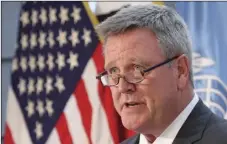  ??  ?? In this Aug. 1, file photo, Scott Blackmun, CEO of the U.S. Olympic Committee, speaks at Yongsan Garrison, a U.S. military base in Seoul, South Korea. Blackmun is resigning as CEO of the US Olympic Committee, citing health problems as the reason he’ll...