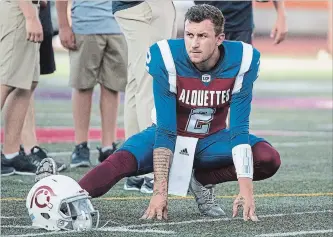  ?? CANADIAN PRESS FILE PHOTO ?? Johnny Manziel took first-time snaps with the Montreal Alouettes offence Monday.