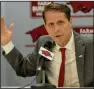  ?? (NWA Democrat-Gazette/ David Gottschalk) ?? Arkansas men’s basketball Coach Eric Musselman will start his second season with the Razorbacks against Oral Roberts on Nov. 10.