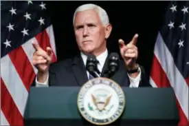  ?? EVAN VUCCI — THE ASSOCIATED PRESS ?? Vice President Mike Pence gestures during an event on the creation of a U. S. Space Force, Thursday at the Pentagon. Pence says the time has come to establish a new United States Space Force to ensure America’s dominance in space amid heightened completion and threats from China and Russia.